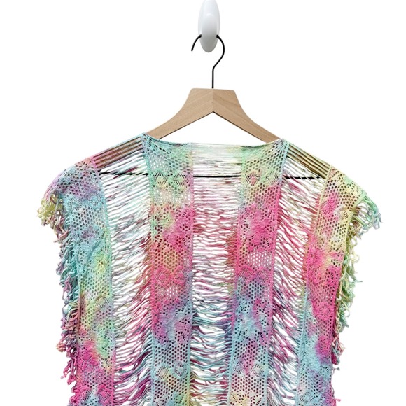 PILYQ PQ Rainbow Tie Dye Crochet Fringe Dress Colorful Cover Up‎ Size Small - Picture 2 of 8
